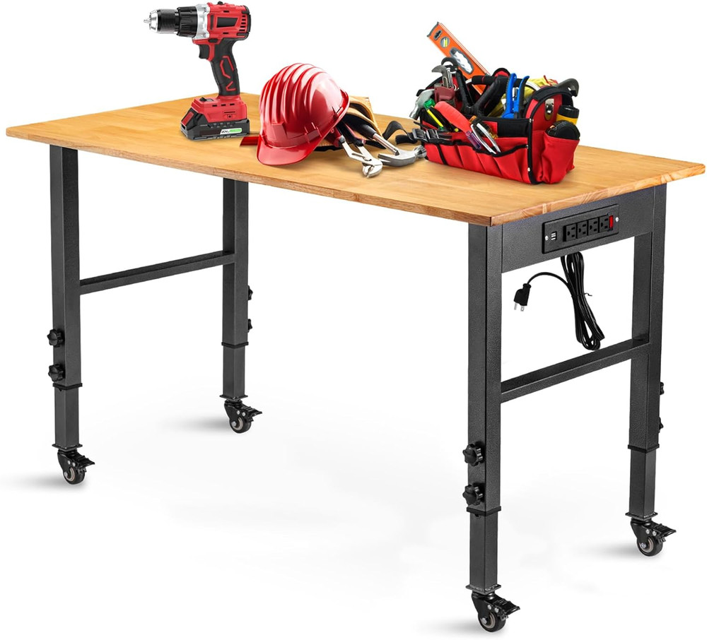 48 "Adjustable Workbench with Power Outlet, Heavy Duty 2000 LBS Load Capacity Ha