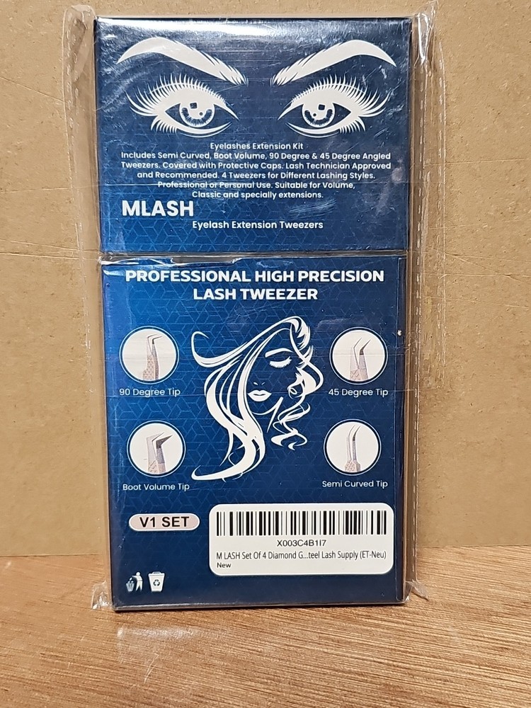 MLASH Tweezers For Eyelashes - 4 Piece Set