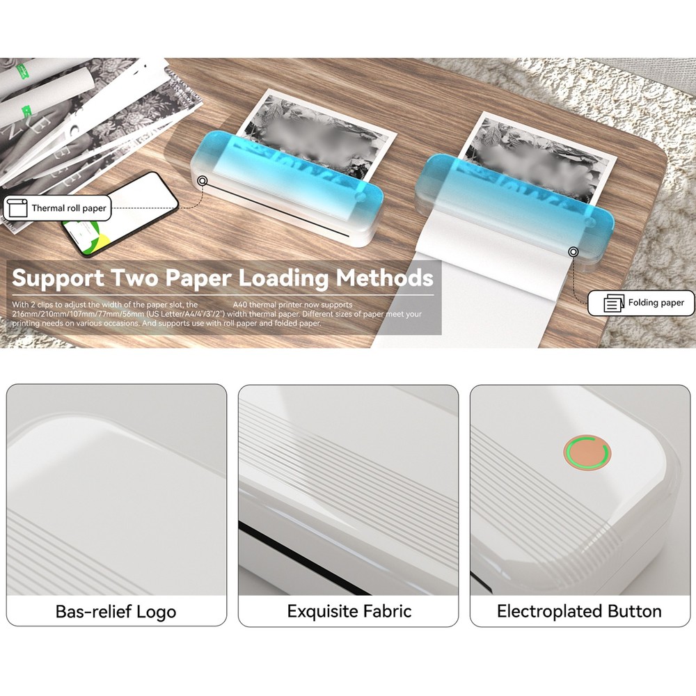 Portable P40 A4 Printer Wireless Travel Thermal Printer Multiple Printing Sizes