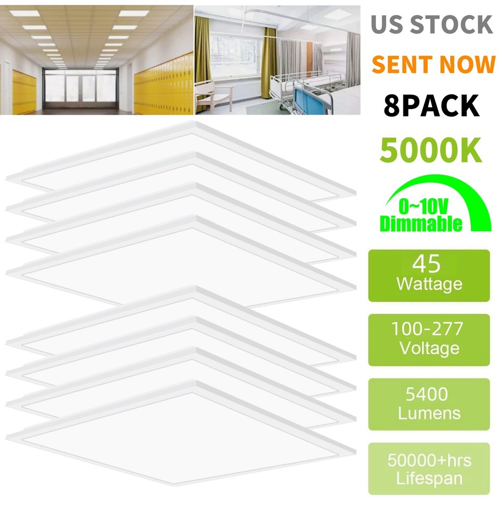 2X2 FT LED Flat Panel Light,45W 5800LM,Dimmable 0-10V Drop Ceiling Light,100-277