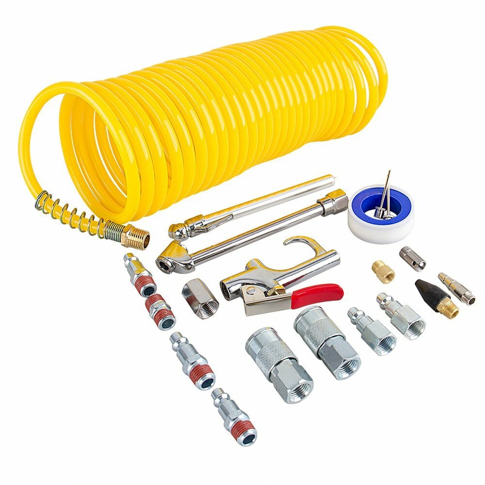 25ft Recoil Set Poly Air Compressor Hose Accessories Piece Nozzles Tool Kit 20Pc