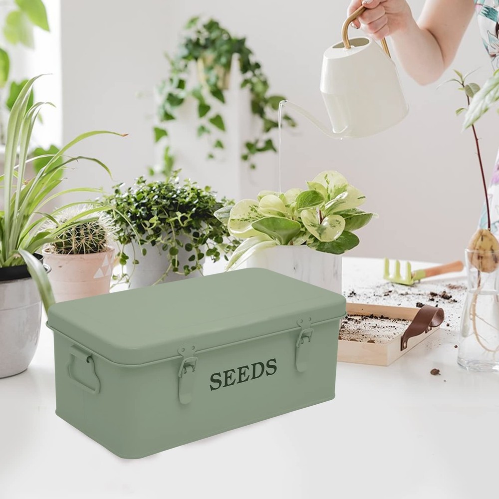 Seed Storage Box Metal Container Organizer, 4-Compartment Garden Seed Box wit...