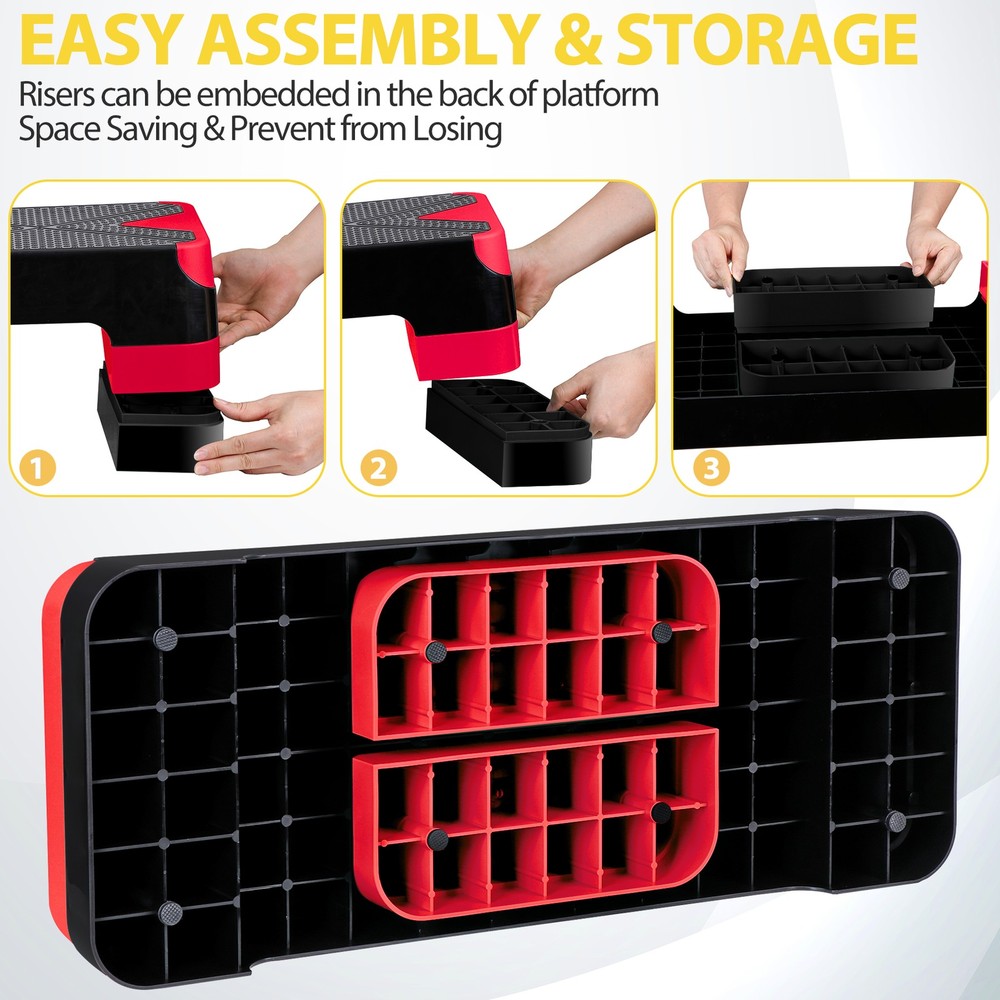 26.5" Aerobic Step Platform Adjustable Exercise Workout Stepper w/4 Risers Red