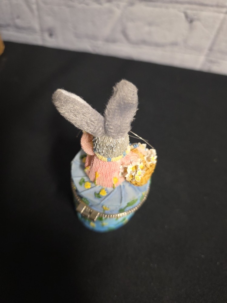Resin Easter Bunny Hinged Trinket Box Posable Ears 2"x4.5"