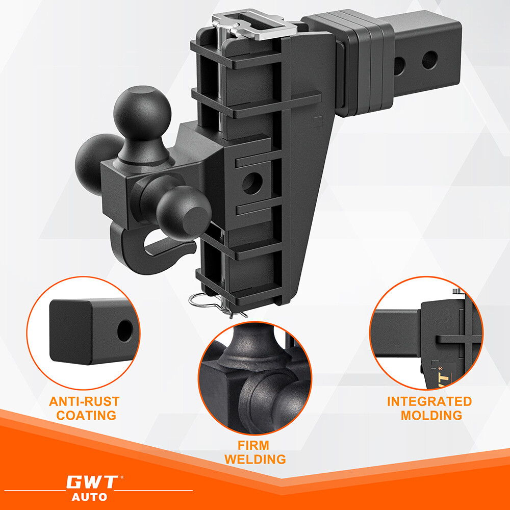 Trailer Hitch 2.5'' Receiver w/Hook 6'' Drop Hitch 18500LBS Tri-Ball Adjustable