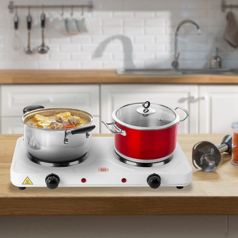 Double Electric Hot Burner Flat Plate Countertop 5 Temperature Controls 2000W