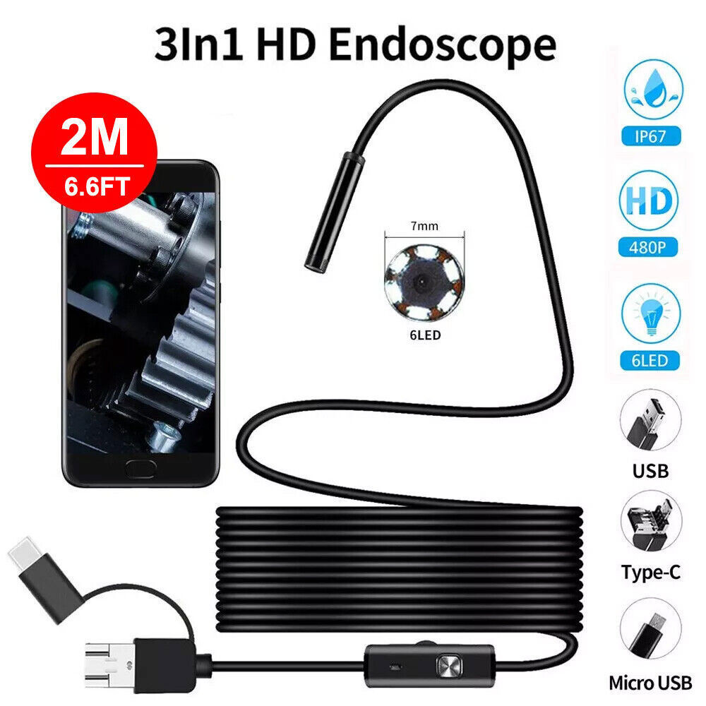6LED USB Snake Endoscope Borescope HD Inspection Camera Scope For Android