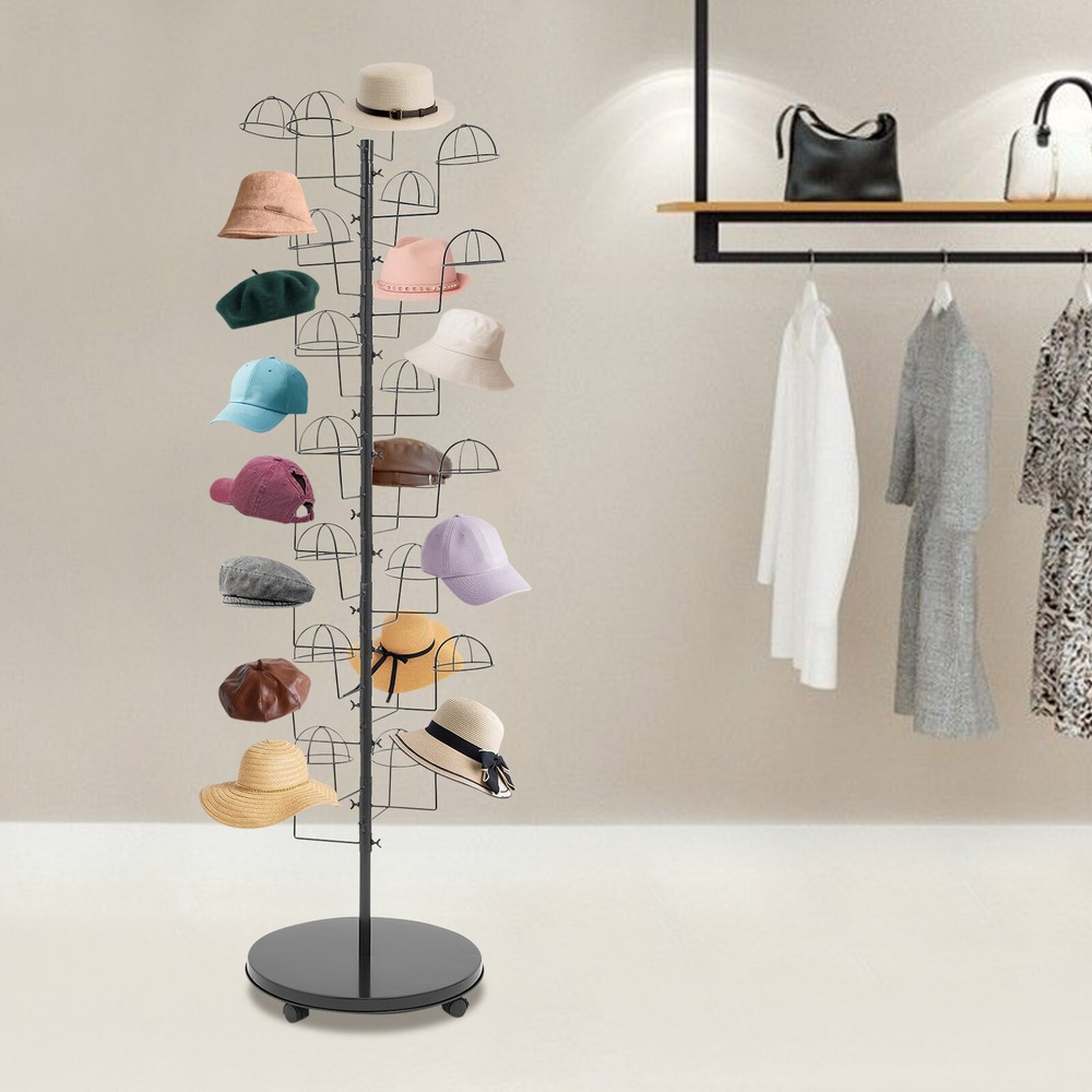 Freestanding Hat Rack Stand, Rolling Hats Display Rack, Hat Display Stand Black
