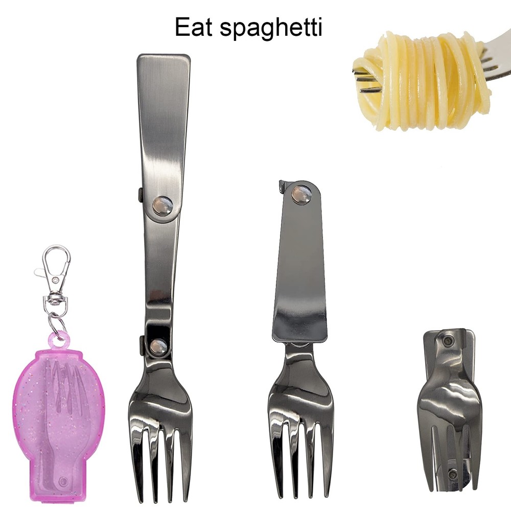 Foldable Fork and Spoon Set, Portable Folding Spoon and Fork Set with Plastic...