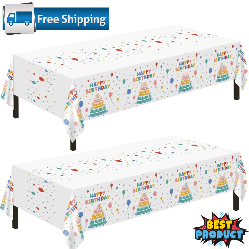 2pcs Birthday Tablecloth Disposable Plastic 54x108 Rectangular Party Cover Decor