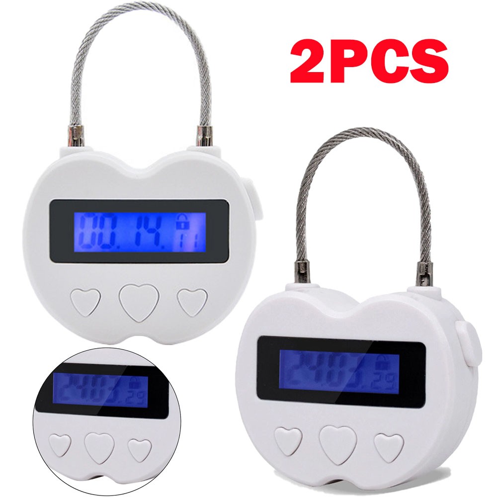 2x White USB Rechargeable Smart Time Lock LCD Display Temporary Timers Padlock