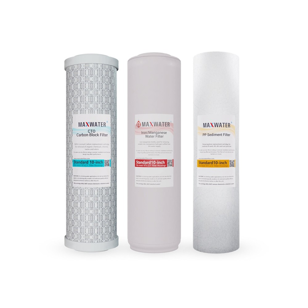 Max Water Whole House Water Filter Replacement Set Sediment, Iron Manganese, CTO