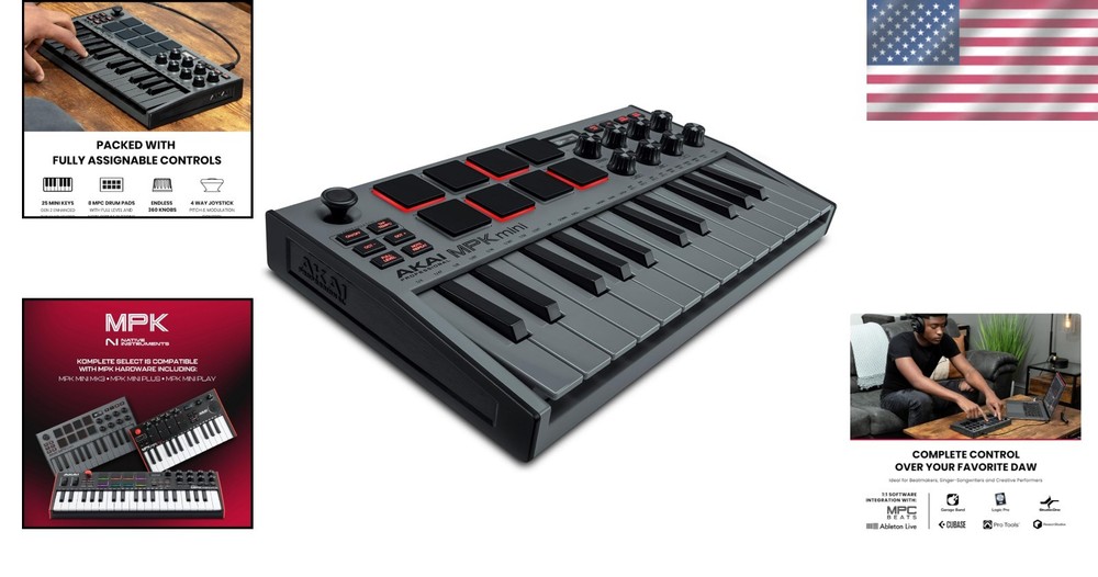 Dynamic MPK Mini MK3 MIDI Controller: 25 Keys, Backlit Pads & Software Included