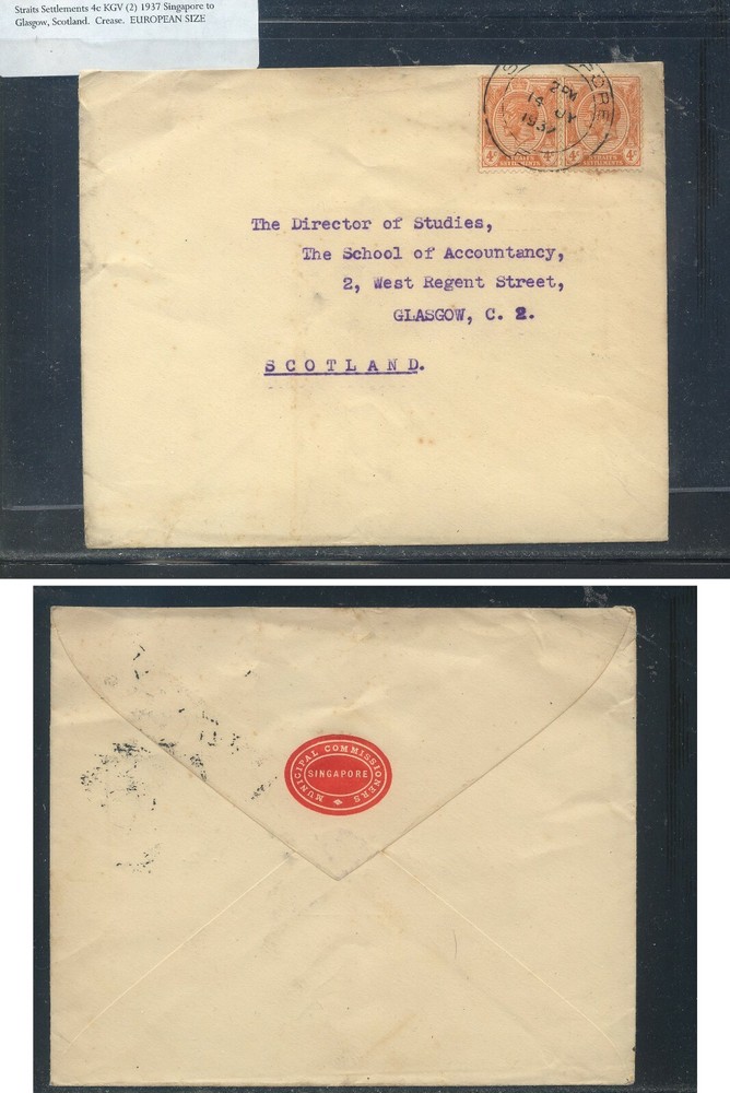 Straits  Settlements  nice large cover to  Scotland