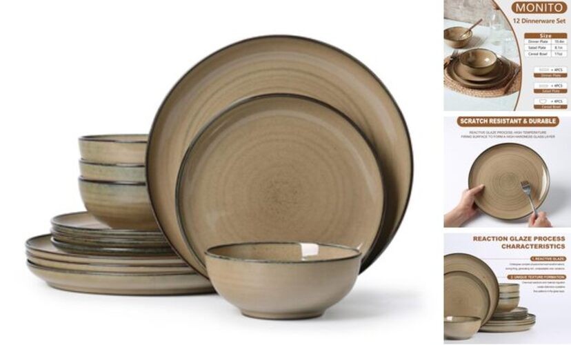 Ceramic Dinnerware 12 Pieces Dinnerware Sets Cereal Bowls Reactive Glaze