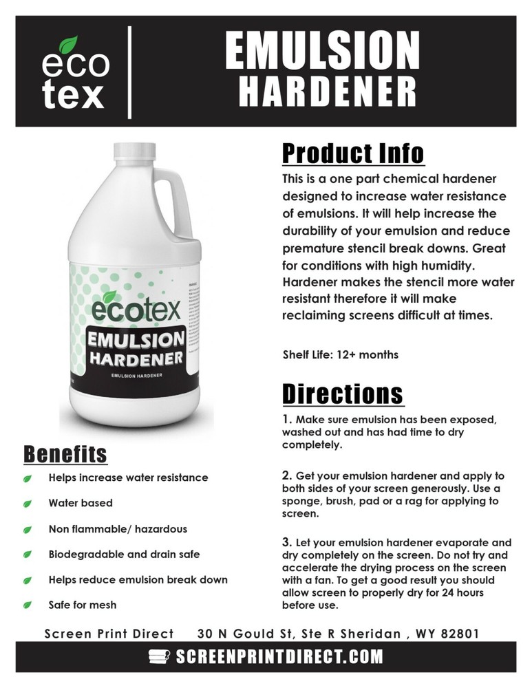Ecotex® Emulsion Hardener - Long Run Screen Printing Emulsion Hardener