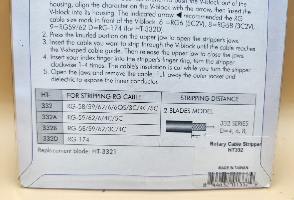 Hanlong Tools Coaxial Cable Stripper HT-332 - 2 Blade Model, BRAND NEW