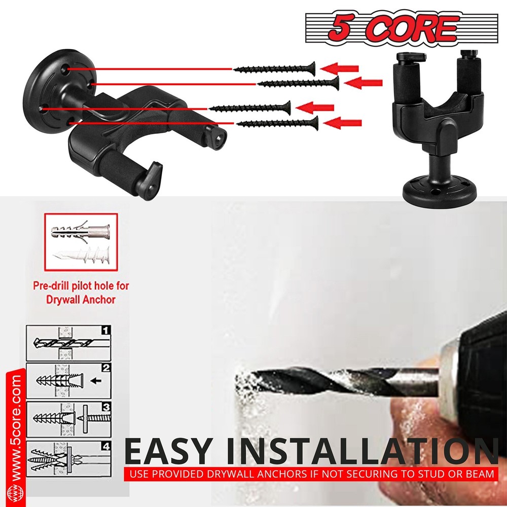 5 Core Guitar Wall Mount Secure Locking Hanger Adjustable Acoustic bass Holder