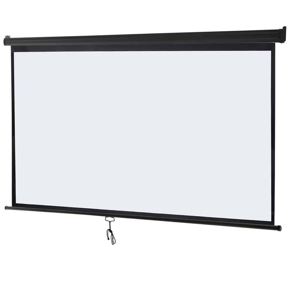 Projector Screen Pull Down 100" 16:9 HD Projection Screen Indoor Outdoor Black