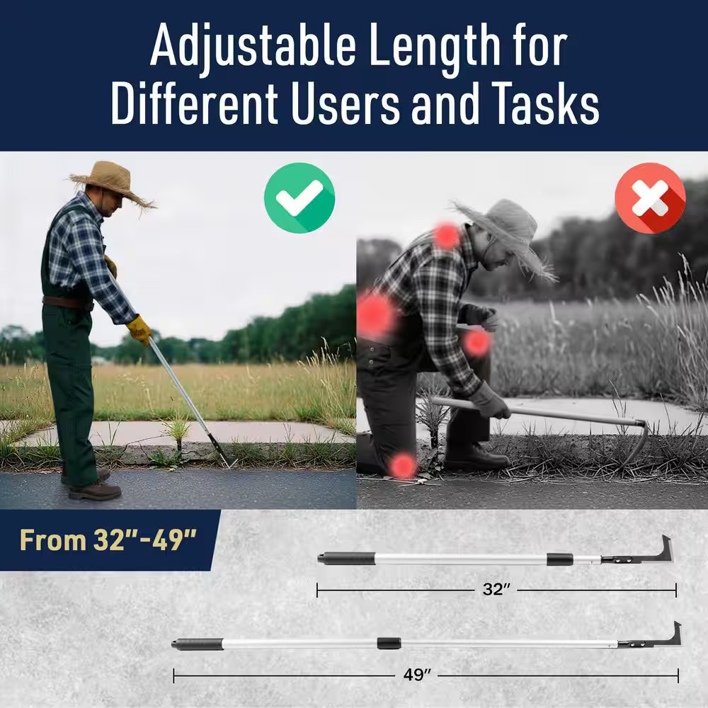 Telescoping Crack Weeder Tool with 31.5 In. to 49 In. Handle