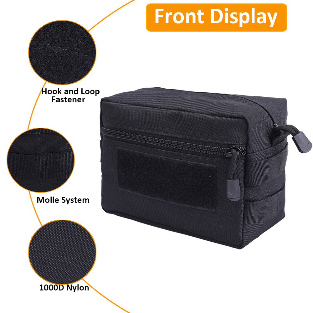 2pcs Tactical MOLLE Admin Pouch EDC Multi-Purpose Utility Tools Waist Bag Black