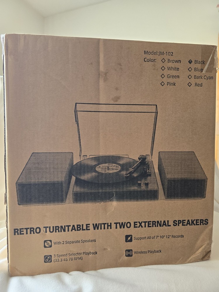 RetroAudio Record Player with 2 ea External Speakers Turntable Bluetooth