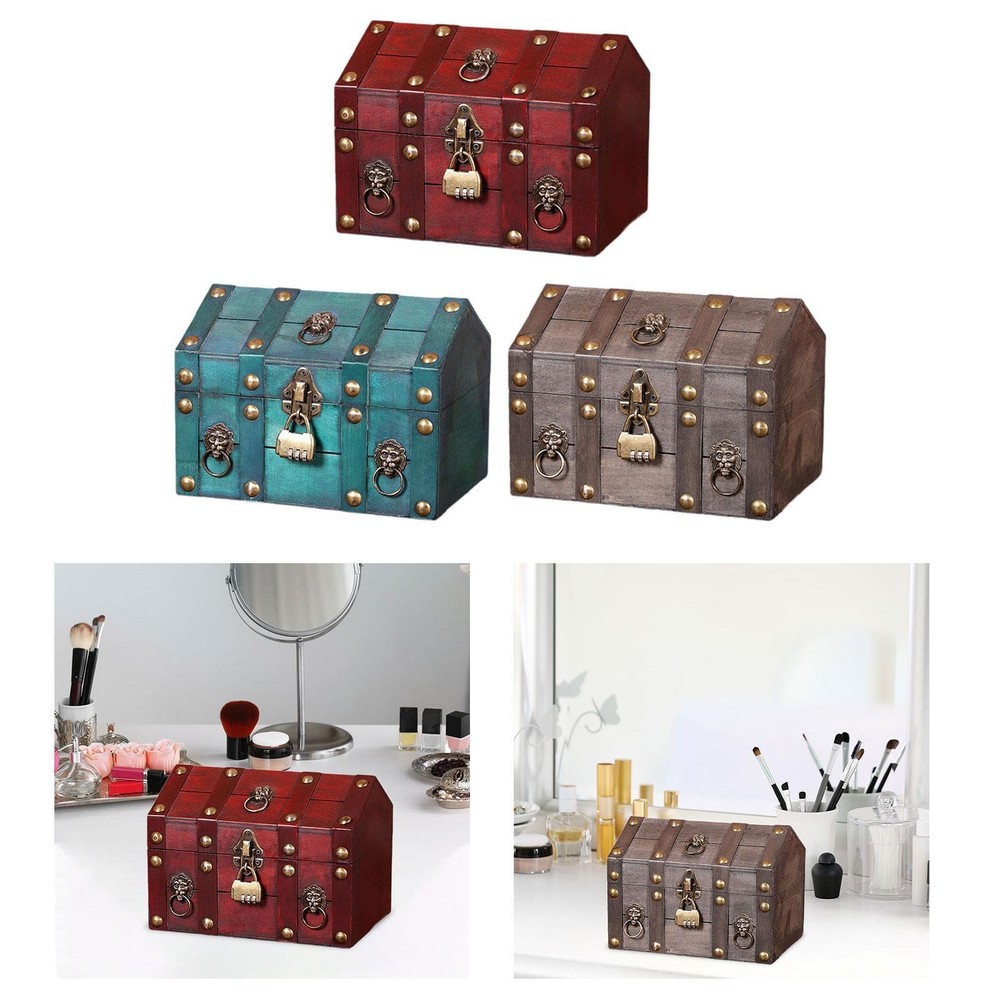 Treasure Chest with Coded Lock Vintage Design Decorative Storage Box