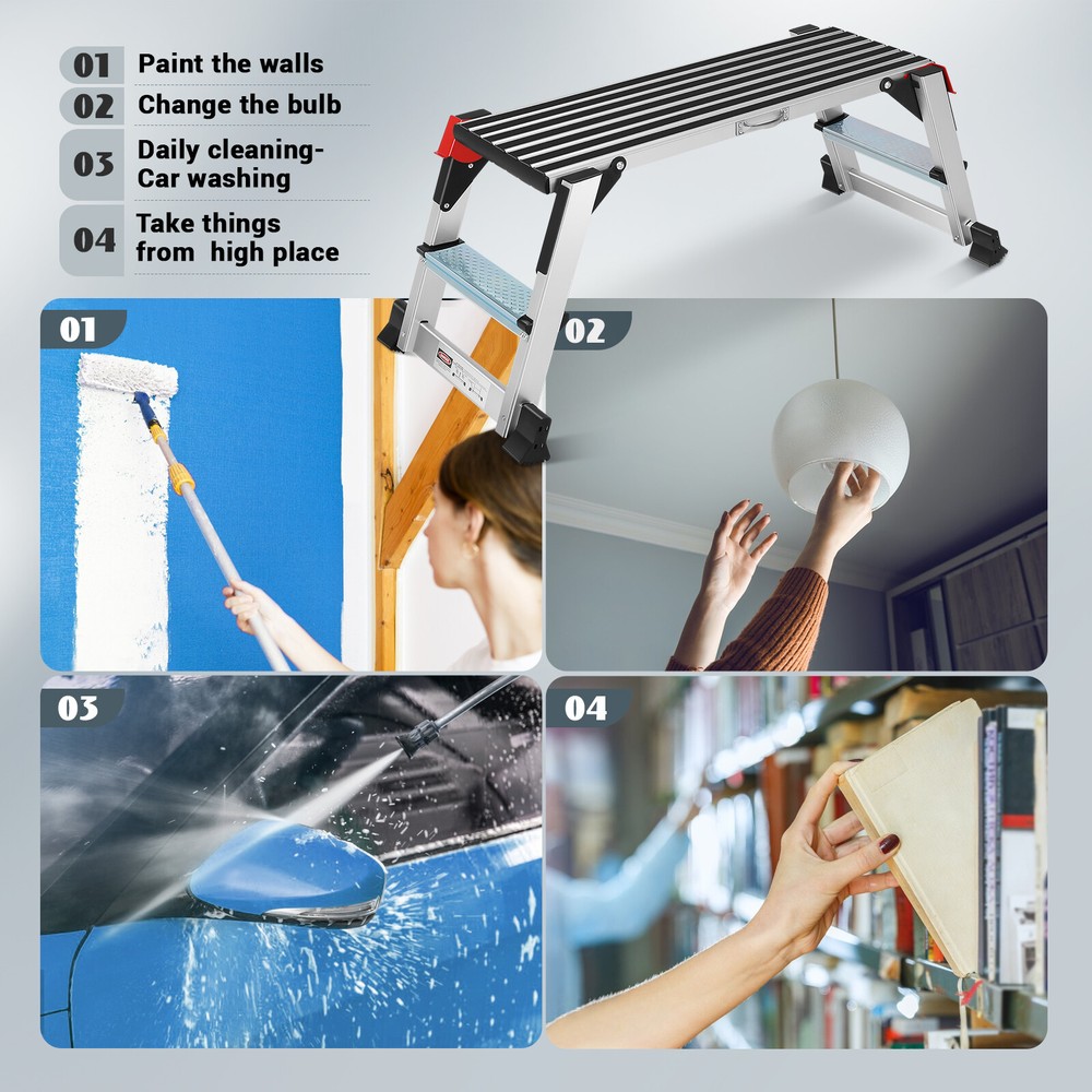 Aluminum Step Stool Folding Bench Work Platform Drywall Ladder 330LBS Non-slip