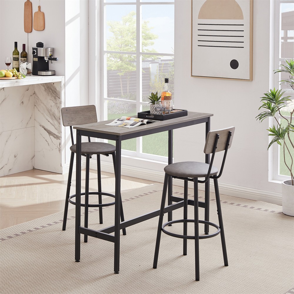 3 Piece Bar Table Set Counter Height Kitchen Pub Table w/ 2 Bar Stools
