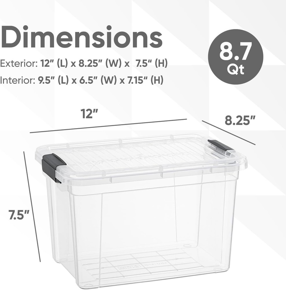 Superio Clear Storage Bins with Lids, 2 Pack- Plastic Storage Boxes - 8.7 Quart