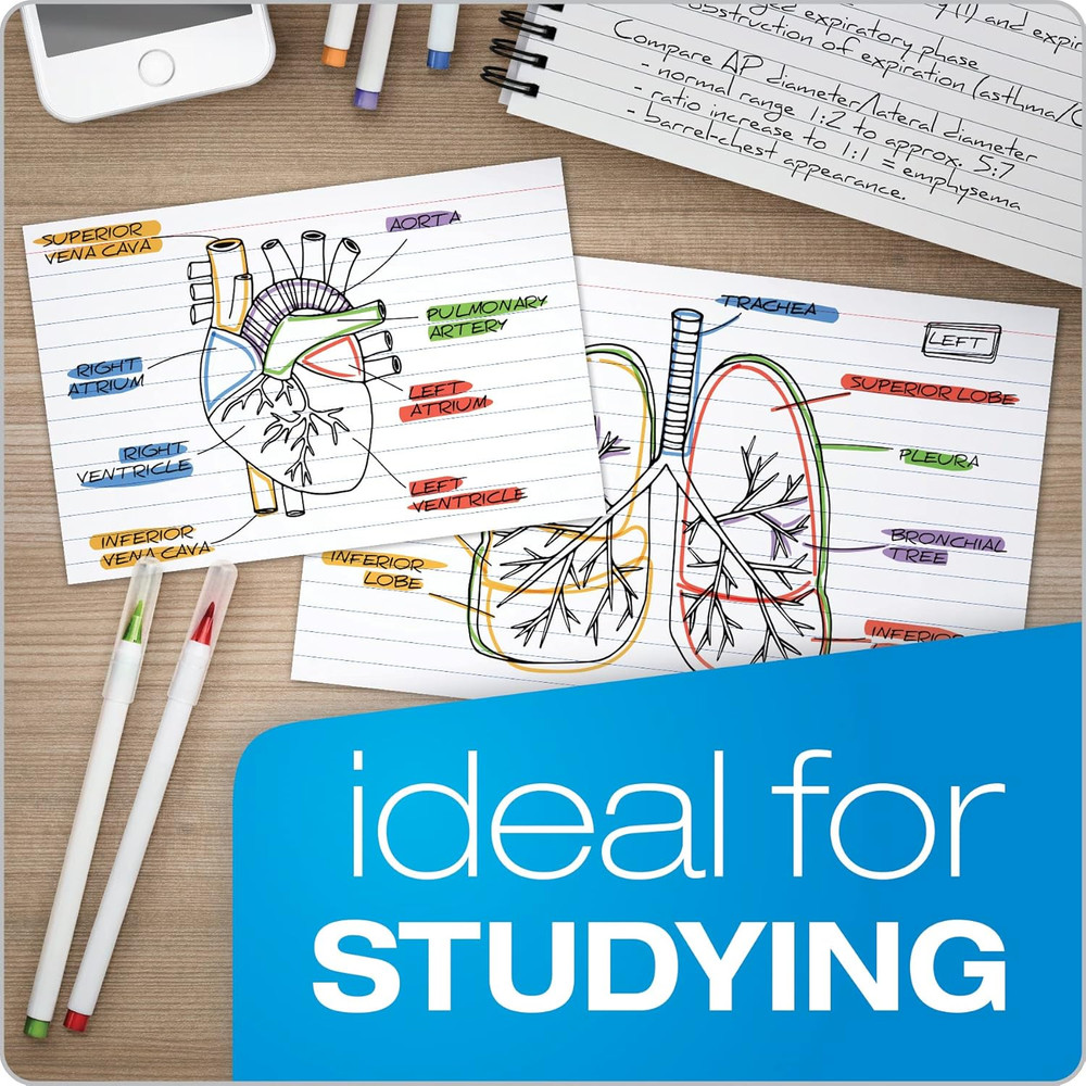 Index Cards White Lined on Front Blank Back Flashcards for School and Studying