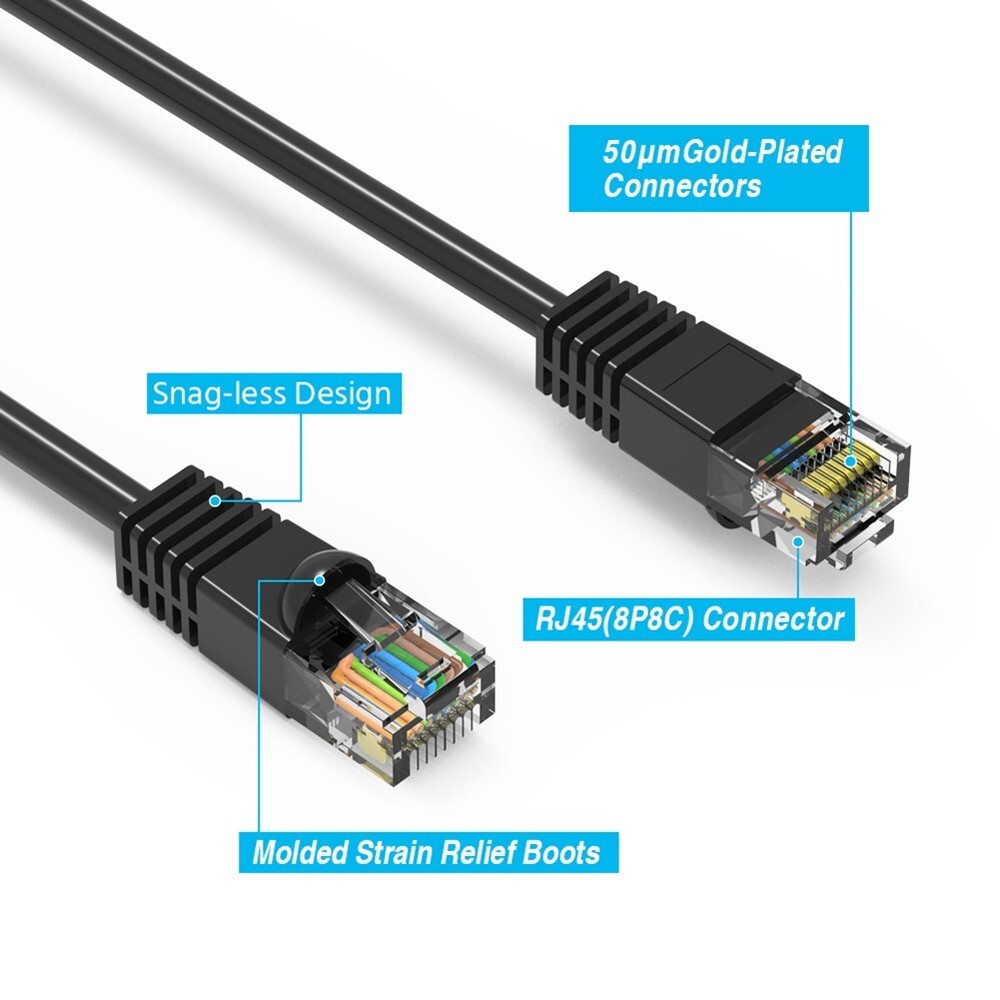 40Ft Cat5E Molded Snagless Network Lan Ethernet Internet Patch Cable Black