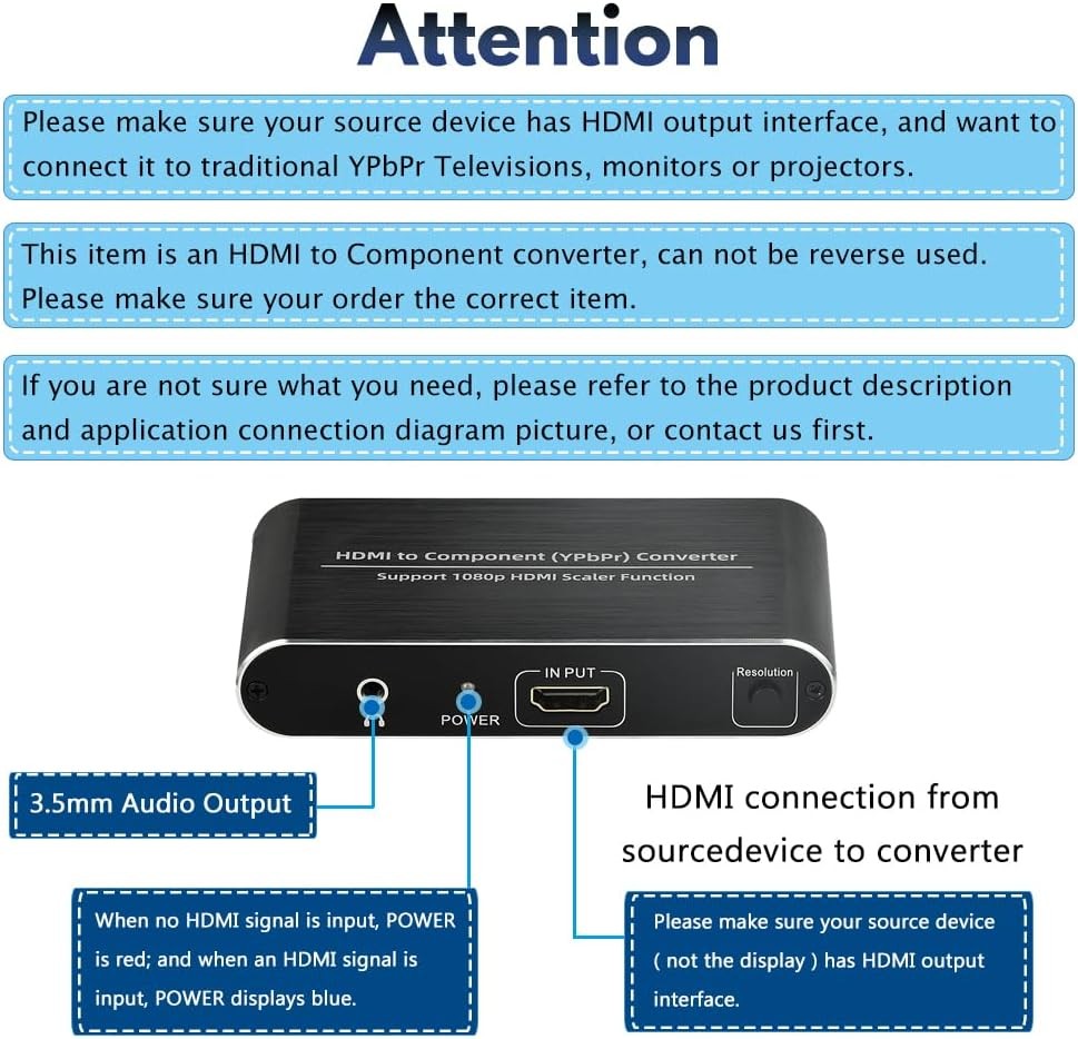 HDMI to Component Converter with Scaler Function, YPbPr 5RCA Black