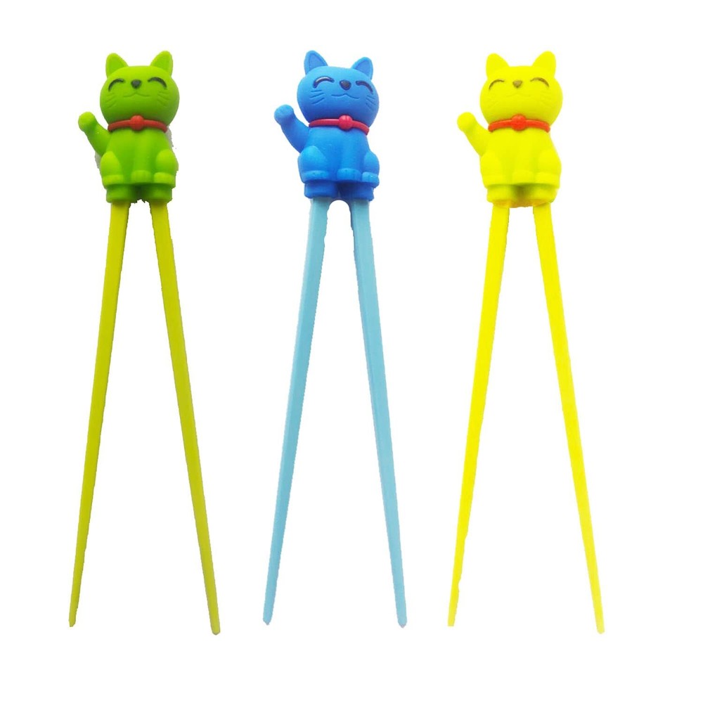 Lucky Cat Cute Tableware Learning Training Helper Chopsticks Beginner 3pcs