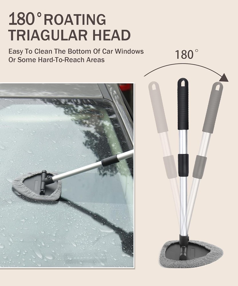 Car Window Cleaner Kit Windshield Cleaner Microfiber Brush Extendable Handle
