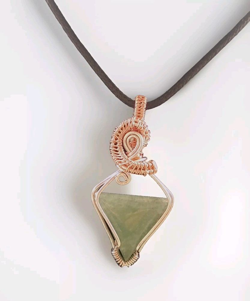 Geen Aventurine Wire Wrapped Triangle Pendant