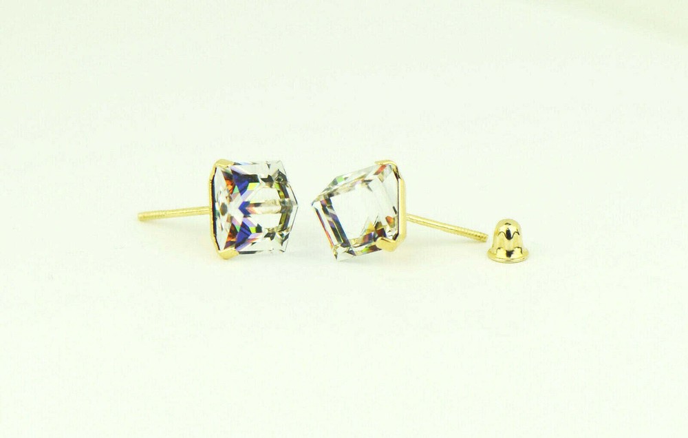 14k Yellow Gold Cube Tornasol Stud Earrings