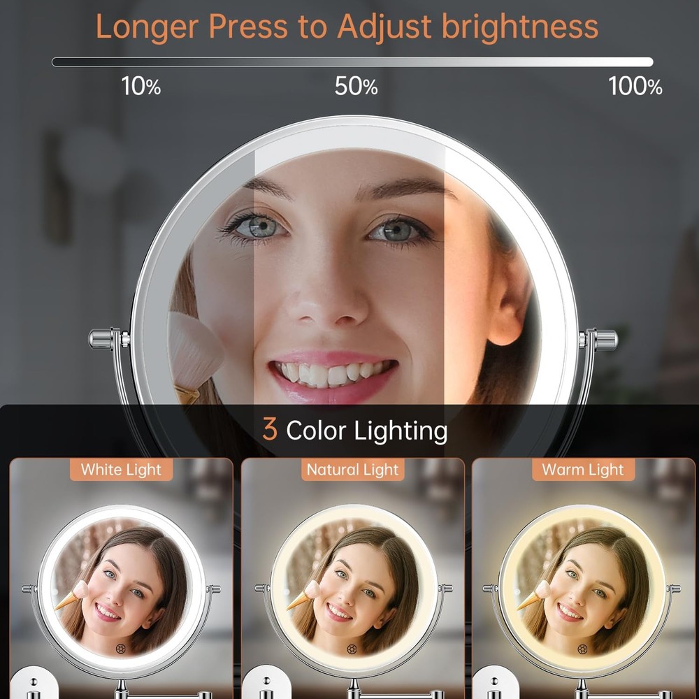 5000mAh Rechargeable Wall Mounted Lighted Makeup Vanity Mirrors, Double Sided...