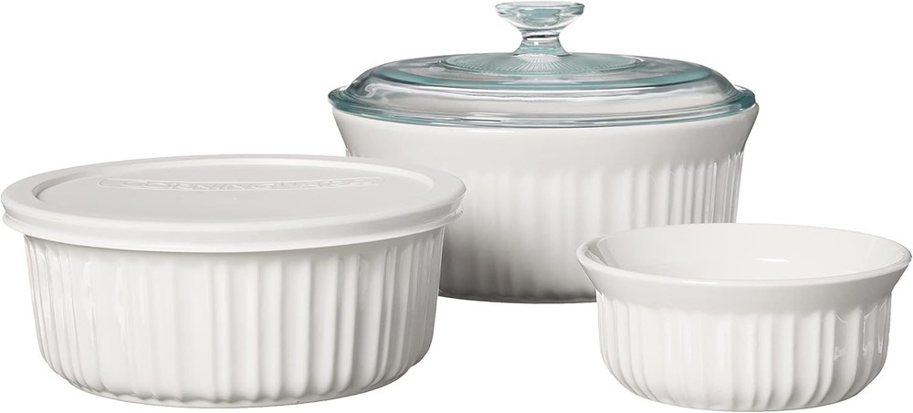 French White 7-Pc Ceramic Bakeware Set with Lids – Oven & Microwave Safe