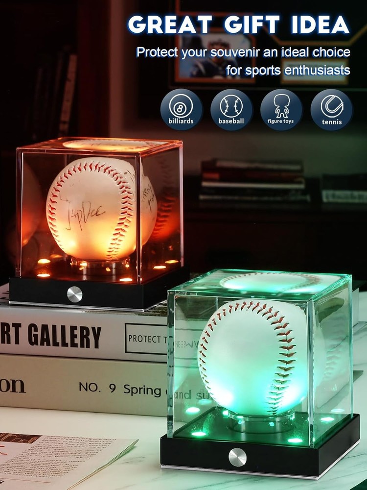 Baseball Display Case Clear Acrylic Cube with LED