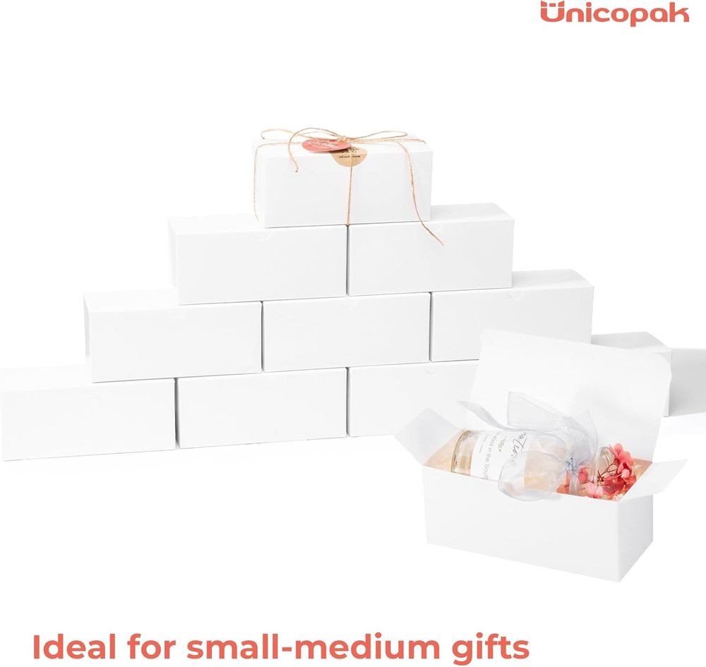 10 Pack 7X3X3 Rectangular Small Gift Boxes, White, Ideal for Slim Birthday Chris