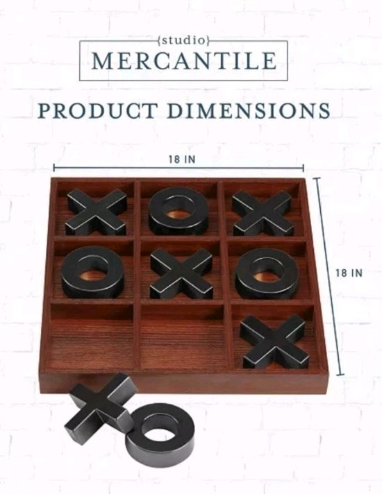 Studio Mercantile Premium Solid Wood Tic Tac Toe Board Game