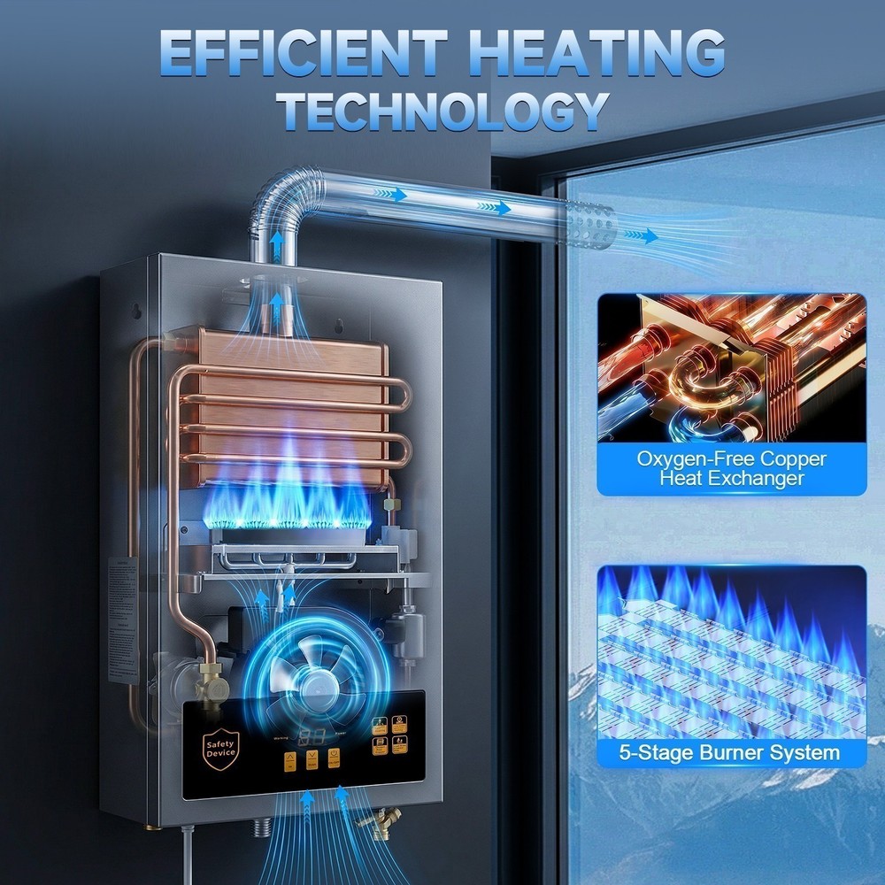 12L 3.6GP Tankless LPG Liquid Propane Gas Hot Water Heater&Smart Digital Display