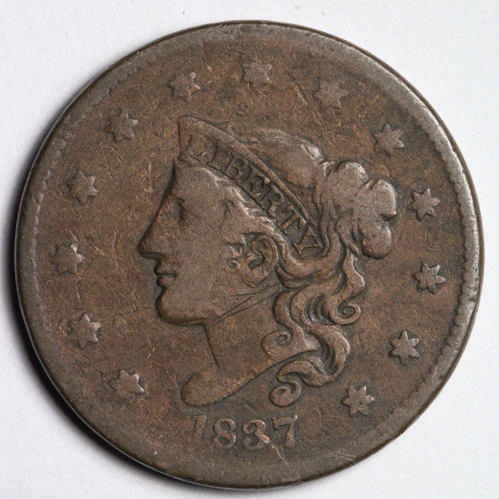 1837 Coronet Head Large Cent CHOICE FINE+ E143 TSCX