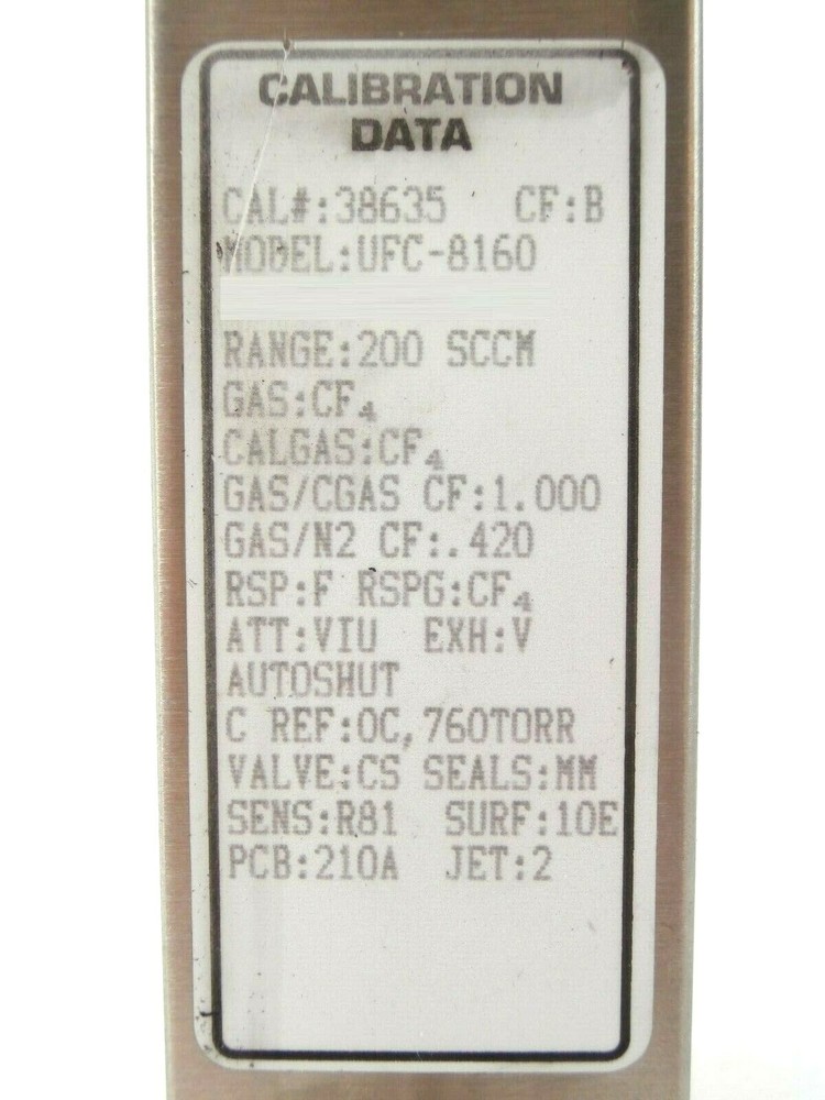 UNIT Instruments UFC-8160 Mass Flow Controller MFC 200 SCCM CF4 Working Spare