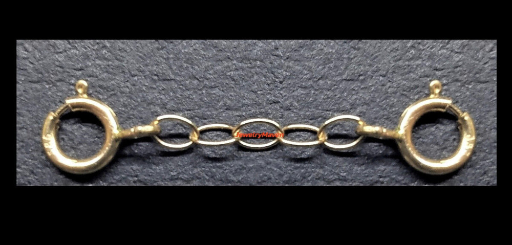 14k 2mm Cable Solid Yellow Gold 5mm DOUBLE Spring Ring 1" Chain Extender Safety
