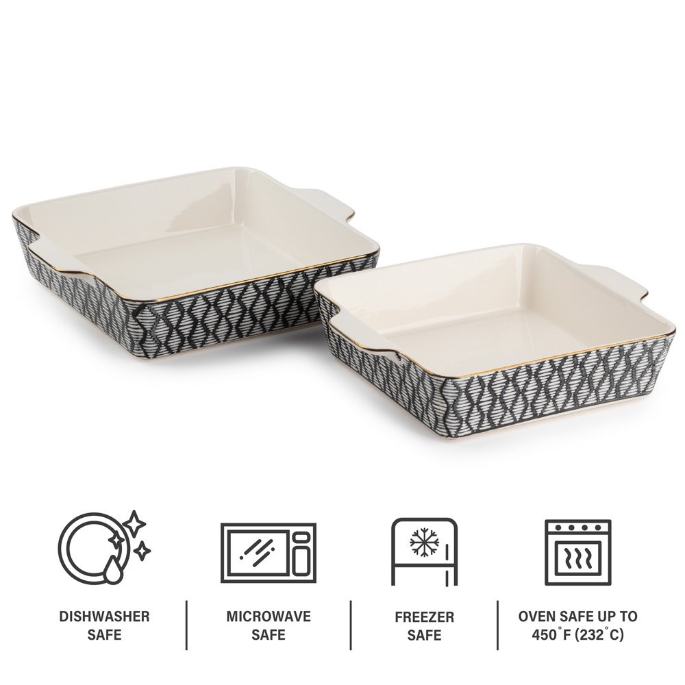 Stoneware Square Baker Baking & Serving Dishes Kitchen Microwave Safe 2-Piece