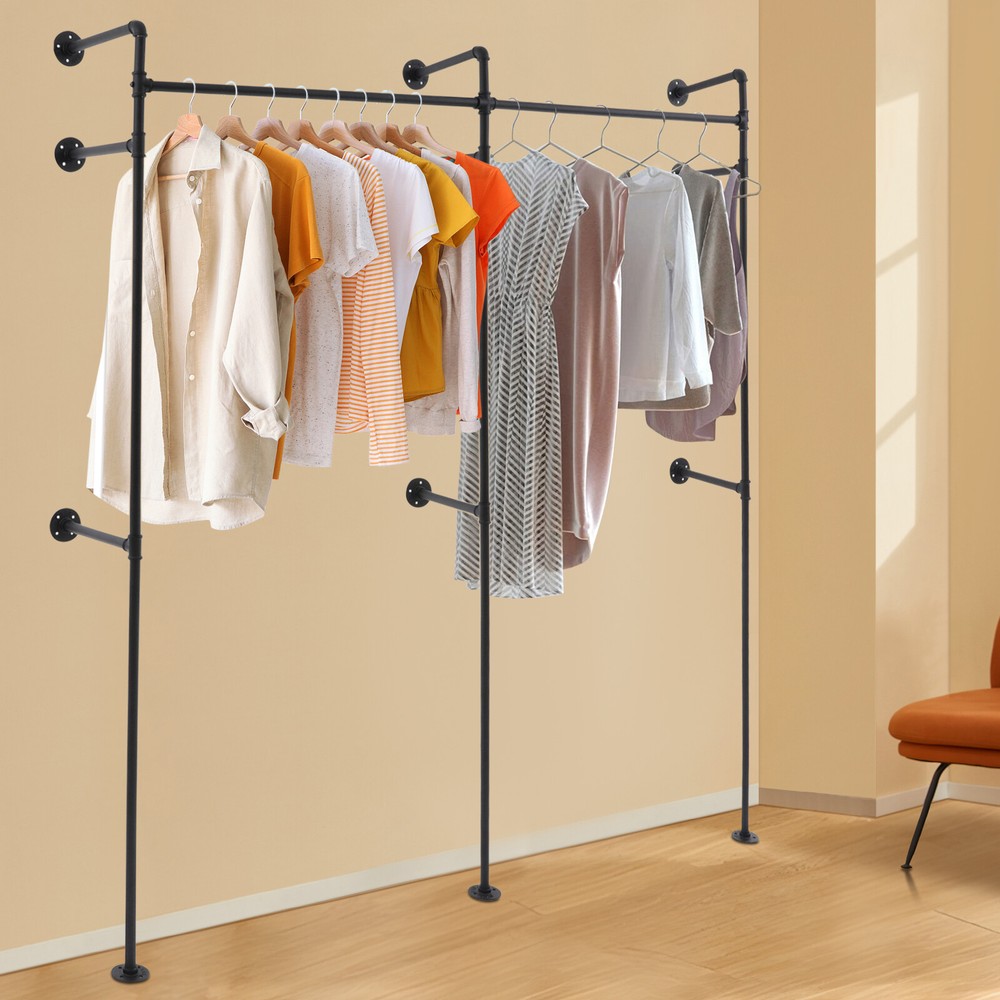 Wall-Mounted Clothing Rack, Industrial Style Heavy Duty Storage Solution
