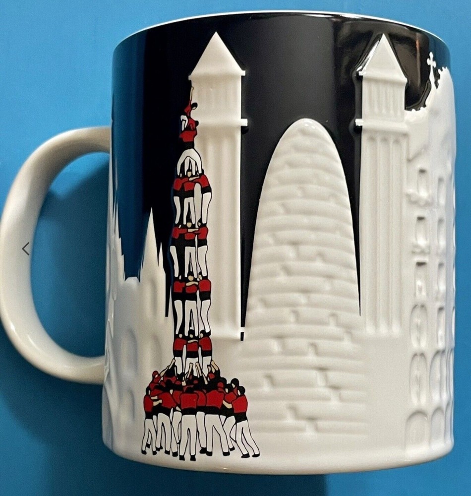 NWT Starbucks Barcelona  Relief Black White Ceramic Mug 16oz