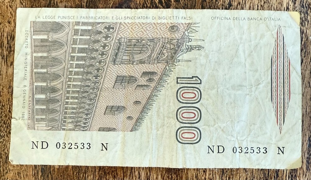 Italy 1000 Lire Note ~ Circulated